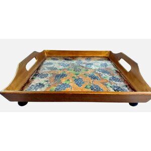 Vintage Robert M. Weiss Reverse Painted Grape Clusters Wooden Serving Tray 12x12